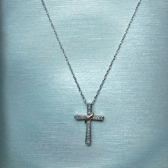 Diamond Accent Wrap Cross Pendent In 10k Two-Tone Gold - Picture 6 of 6